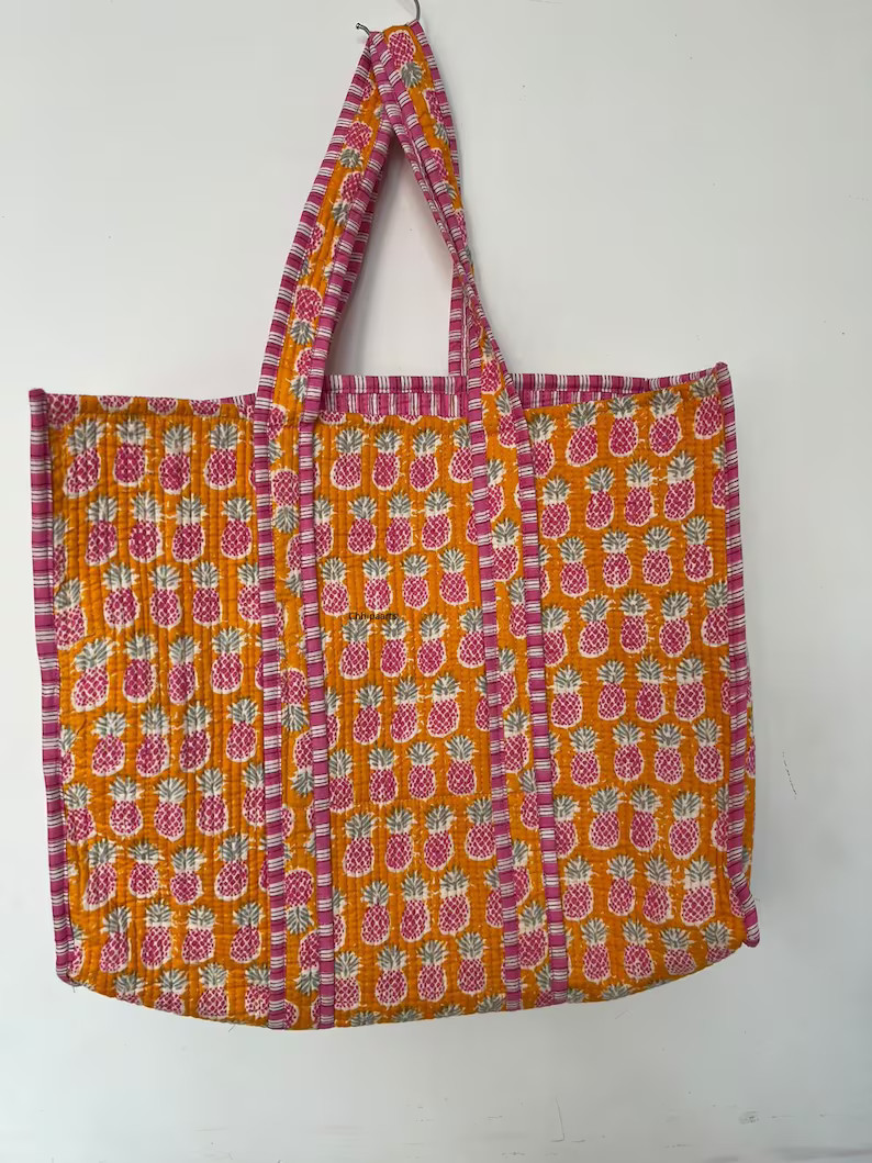 Handmade Cotton Orange Colour Block Print Reversible Shopping Bag,tote Bag,large Shopping Bag,qui... | Etsy (US)