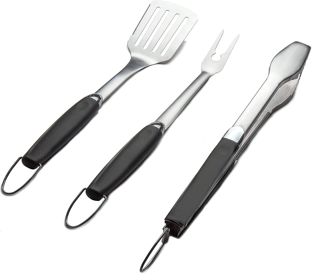 3 Piece Stainless Steel BBQ Grill Tool Set w/Tongs, Spatula & Fork - Accessories for Outdoor Barb... | Amazon (US)