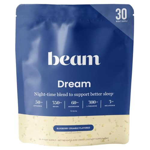 Beam Dream Sleep Powder, Sleep Supplement, Sleep Aids for Adults, Contains Magnesium, Melatonin, L Theanine, Apigenin, Natural Sleep Aid, Vegan, Non GMO, Dairy Free, 3rd Party Tested, 30 Servings | Amazon (US)