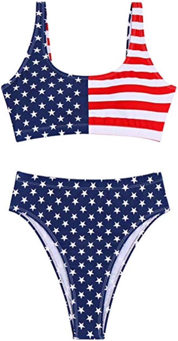Cutiefox Womens Crop Top Scoop Neck High Waisted Bikini Sets Two Piece Swimsuits | Amazon (US)