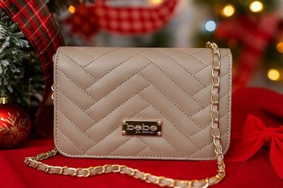 NWT Bebe Sophia Crossbody Small Taupe Quilted Purse Faux Leather Gold Chain Gift | eBay US