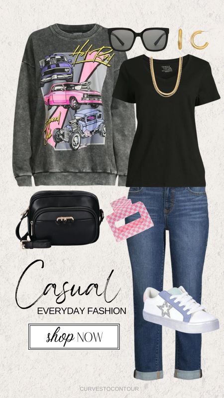 The cutest casual outfit combo! I can never resist a graphic sweatshirt and this one is so soft, cozy and lightweight too! @walmartfashion #walmartfashion #WalmartPartner 

#LTKstyletip #LTKmidsize #LTKfindsunder50