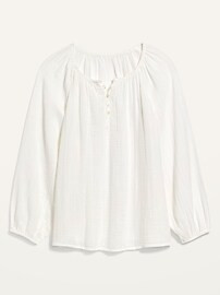 Shirred Double-Weave Long-Sleeve Blouse for Women | Old Navy (US)