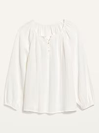 Shirred Double-Weave Long-Sleeve Blouse for Women | Old Navy (US)