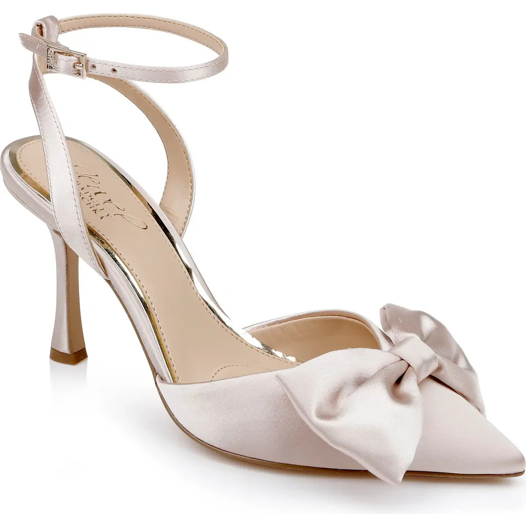 Jewel Badgley Mischka Yanna Pointed Toe Pump in Champ Sati at Nordstrom Rack, Size 5.5 | Nordstrom Rack