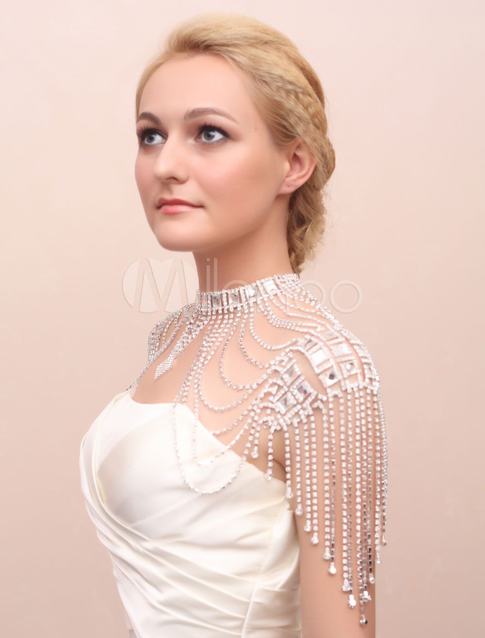 Bridal Shoulder Necklace Silver Chains Rhinestones Statement Bridal Necklace | Milanoo