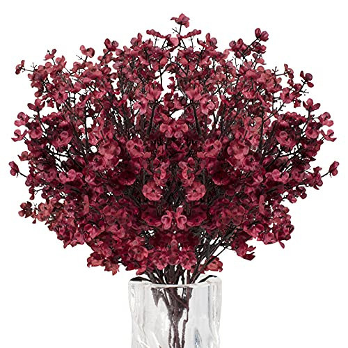 U/D Babys Breath Artificial Flowers 8 Bundle Real Touch Fake Gypsophila Plastic Silk Flowers for Home DIY Garden Decor Wedding Party (Burgundy) | Amazon (US)