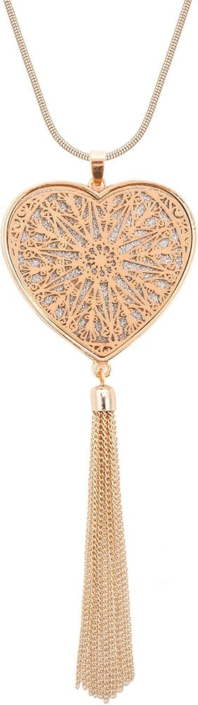 Long Necklaces For Woman Disk Circle Pendant Necklaces Tassel Fringe Necklace Set Statement Penda... | Amazon (US)