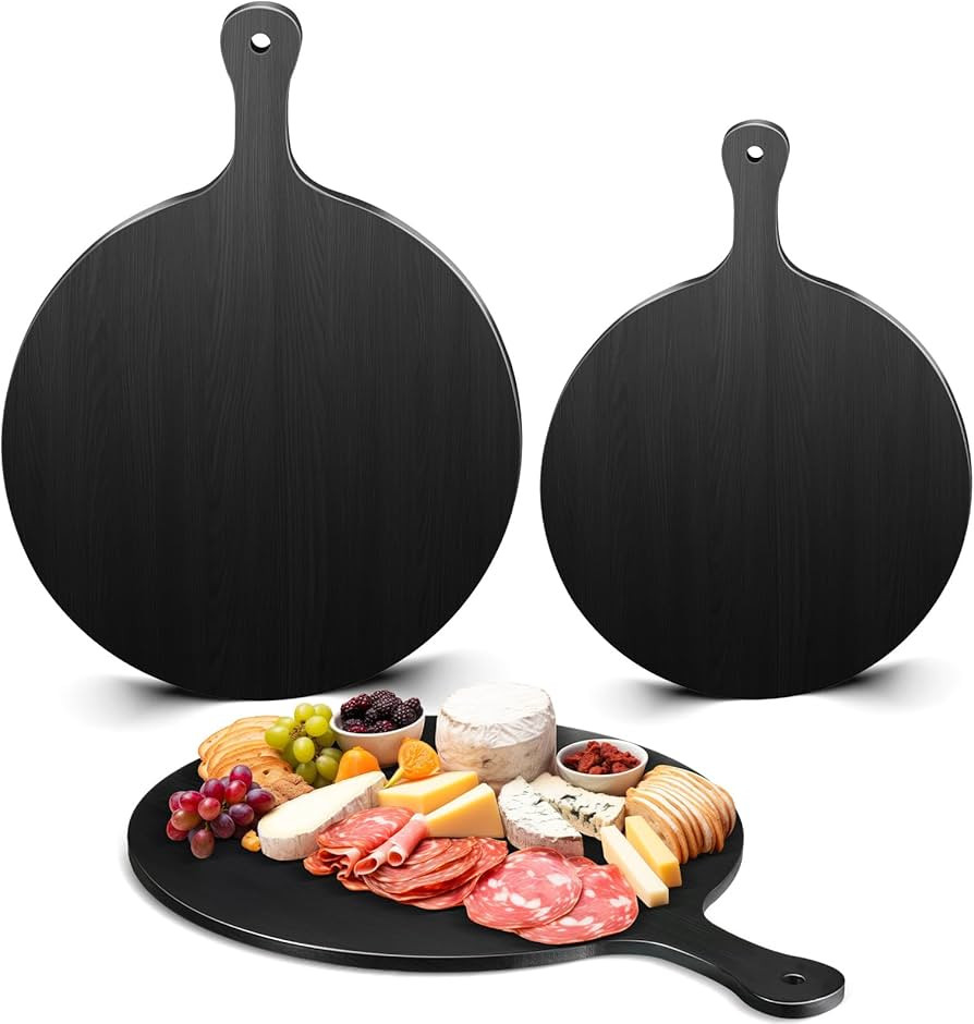 Geetery 2 Pcs Round Black Cutting Board with Handle Bamboo Cheese and Chopping Board Black Platte... | Amazon (US)