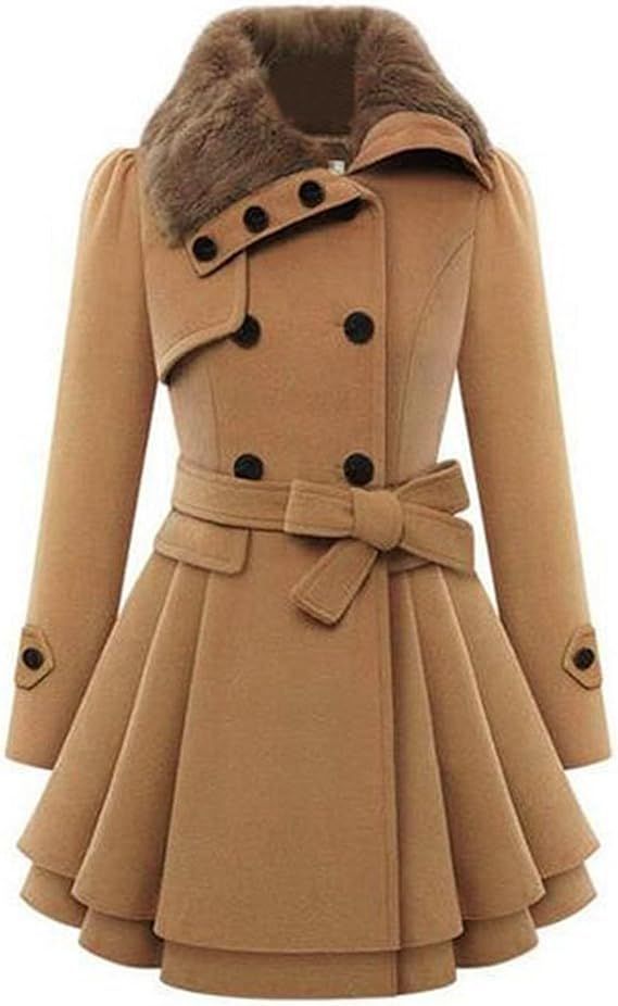Zeagoo Women's Fashion Faux Fur Lapel Double-Breasted Thick Wool Trench Coat Winter Warm Jacket S... | Amazon (US)