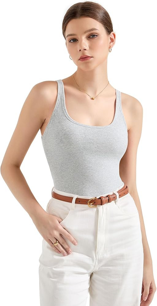 SUUKSESS Women Padded Cotton Ribbed Tank Tops Summer Going Out Basic Scoop Neck Cami Tops | Amazon (US)