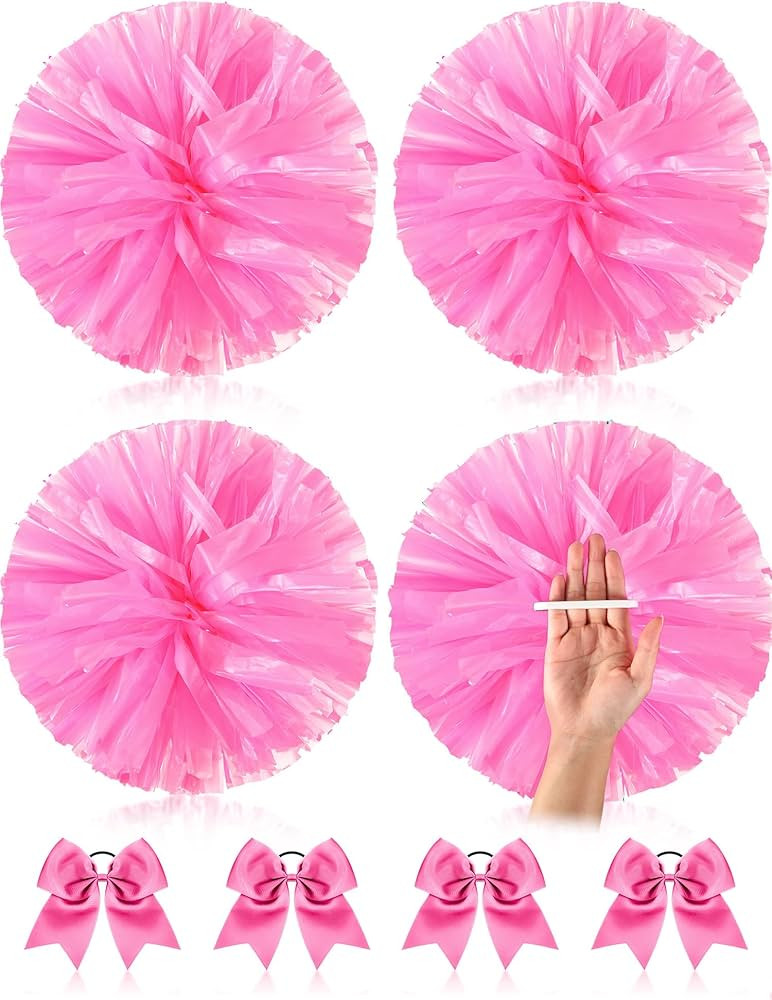Jexine 8 Pcs Cheerleading Pom Poms with Large Cheerleader Hair Bows Metallic Cheer Metallic Cheer... | Amazon (US)