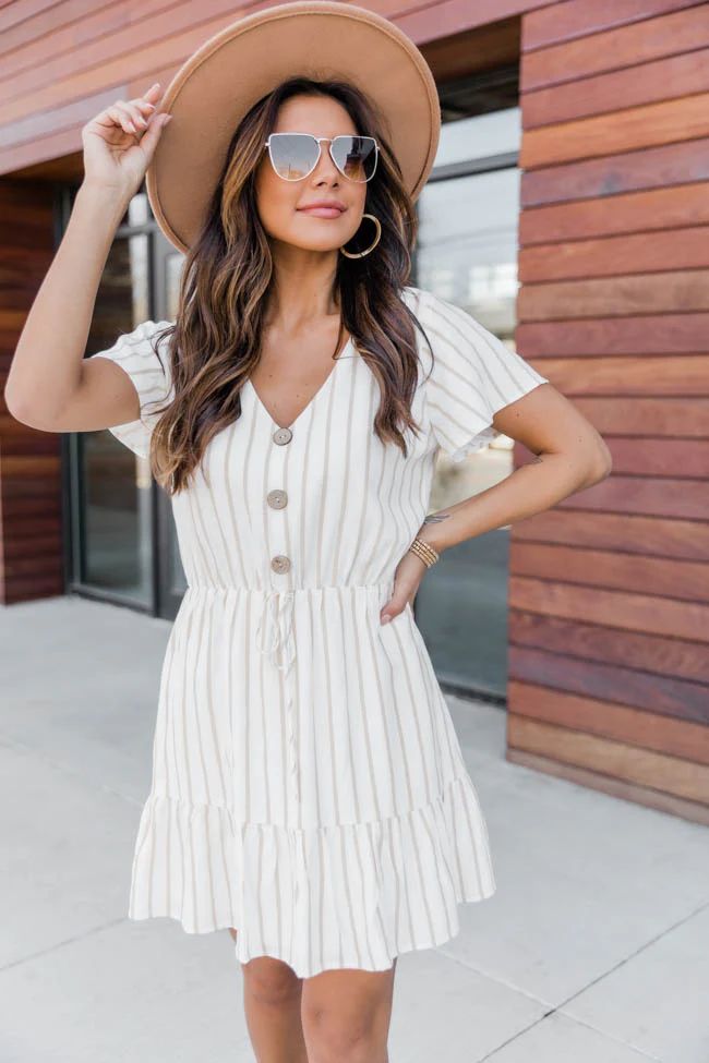 Treasure My Love Striped Taupe Dress | The Pink Lily Boutique