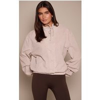 Cream Checked Funnel Neck Tie Detail Long Sleeve Shirt | PrettyLittleThing UK