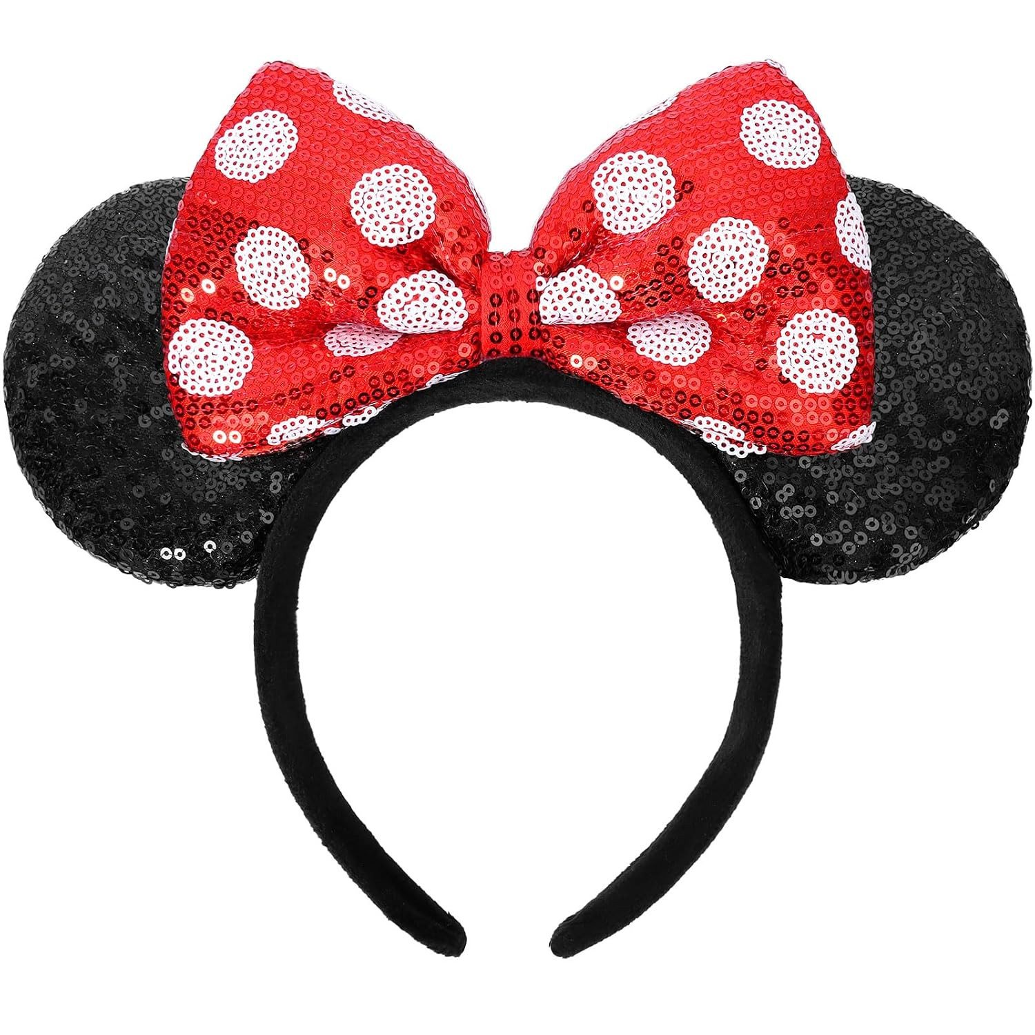 UNSPAZ Mouse Ears Headbands, Sequin Mouse Ears for Women Girls Boys, Shiny Bow Headband for Cosplay Costume Party Decorations Hair Accessories (Polka Dots) | Amazon (US)
