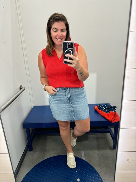 I didn’t think I was going to love this too, but I kinda want it in all of the colors! It is a light sweater material and does run a bit small, so I sized up! The denim skirt is TTS, super cute and is one you can wear all spring and summer! This Old Navy look is 50% off with code FIFTY and these pieces can be styled so many ways! 

#LTKMidsize #LTKSaleAlert #LTKFindsUnder50
