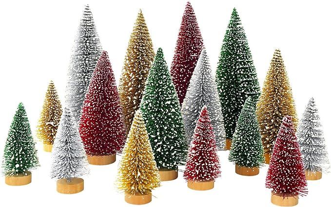 Whaline 16Pcs Artificial Mini Christmas Tree Snow Frosted Trees Red Green Gold Silver Bottle Brus... | Amazon (US)