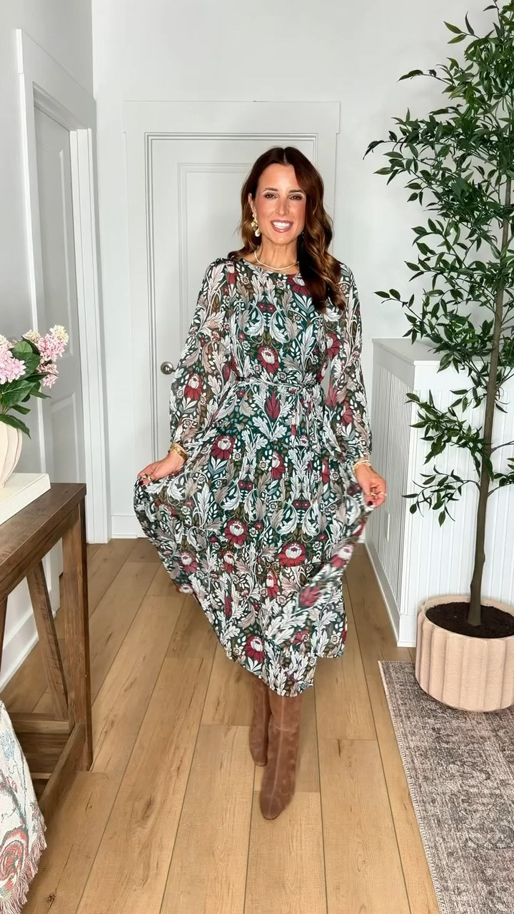 Thanksgiving outfits. Boho dresses. Fall dresses. Family photo dresses. Thanksgiving dresses. Fall style. Brunch outfit. Fall outfit. Floral midi dress. I went up half a size in knee high boots. Wearing XXS petite, size down if in-between.

#LTKootd #LTKSeasonal #LTKPetite