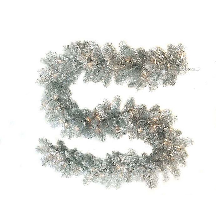 Kurt S. Adler, Inc. 9-Foot Pre-Lit Point Pine Garland in Silver with Clear Lights | Bed Bath & Be... | Bed Bath & Beyond