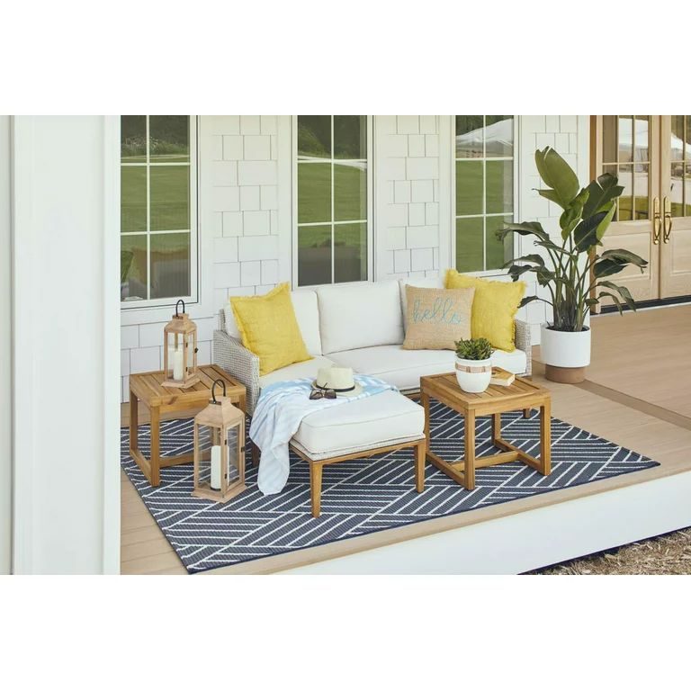Better Homes & Gardens Davenport Sofa Lounger with Two Acacia Wood Table with Cushions - White | Walmart (US)