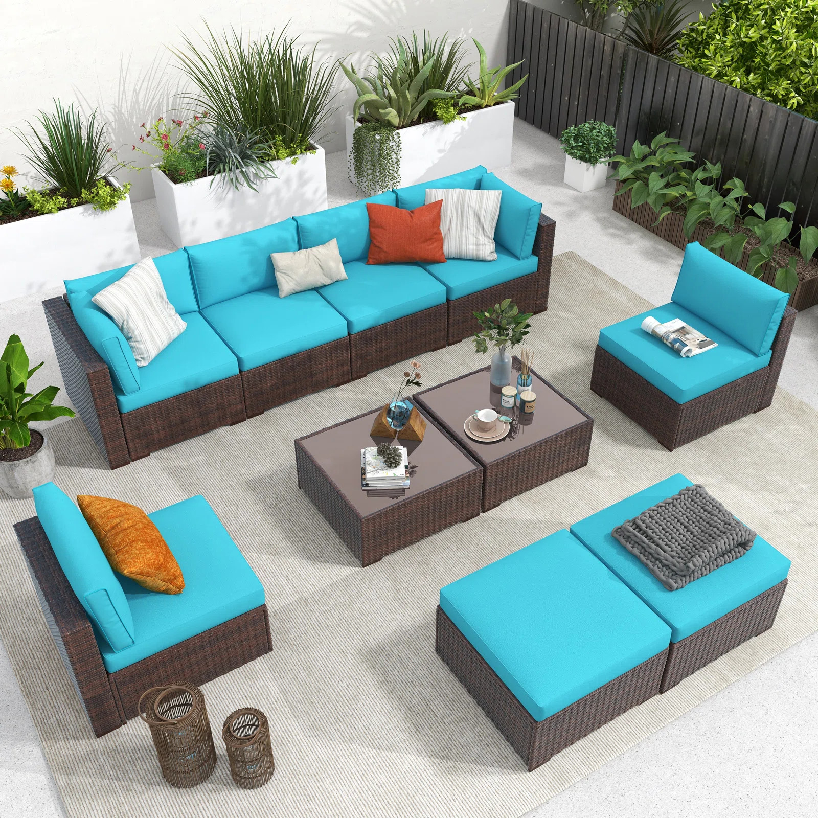 Wicker 8 - Person Modular Patio Conversation Sets with Cushions | Wayfair North America