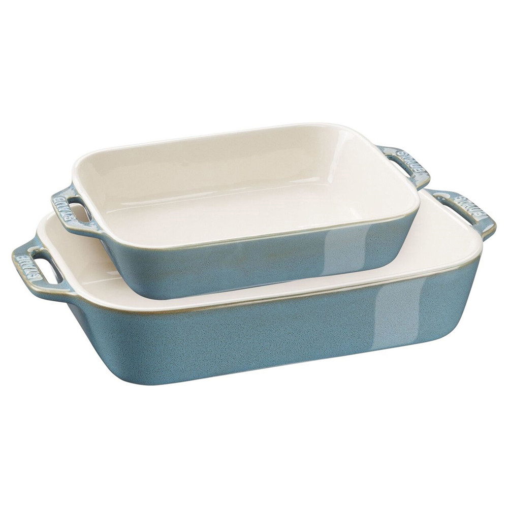 Staub Rustic Turquoise Ceramic Rectangular 2 Piece Bakeware Set | Kathy Kuo Home