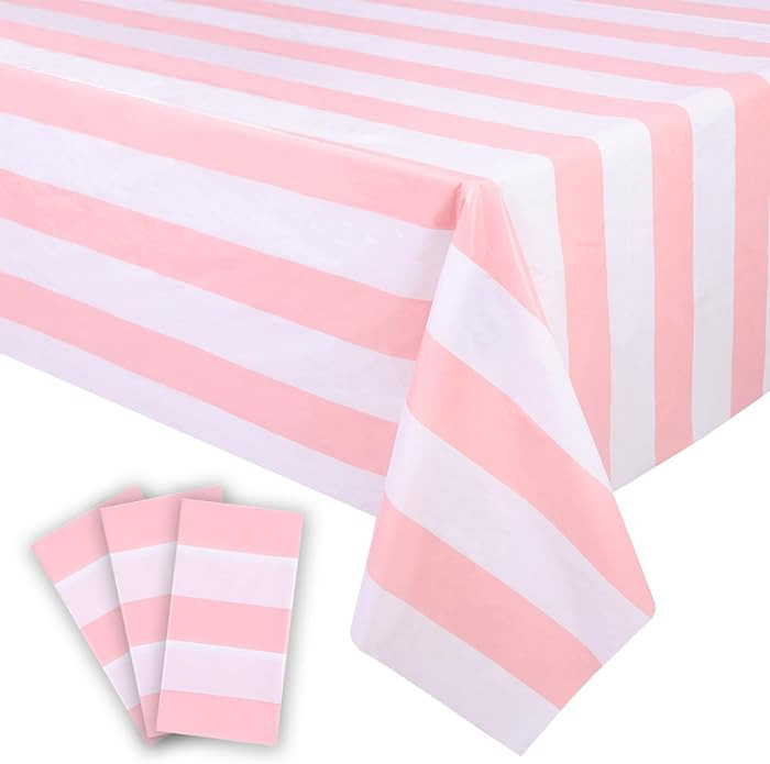Kesfey 3 Packs Pink and White Vertical Striped Tablecloth 54 x 108 Inch Pink Stripe Table Cloths ... | Amazon (US)
