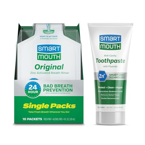 SmartMouth Original Zinc Activated Mouthwash Single Packs & Premium Anti-Cavity + Zinc Toothpaste - Travel-Size Oral Care Set - Eliminates Bad Breath - Alcohol-Free - 3.4 oz Toothpaste, 10 Packets | Amazon (US)