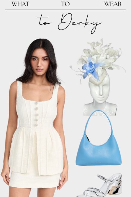 A classic Kentucky Derby outfit idea! You can't go wrong with a classic blue & white look for the track. Dress, bag, and shoes are all on sale right now at Shopbop. Fascinator is Magnolia Millinery! 

#LTKstyletip #LTKsalealert #LTKSeasonal
