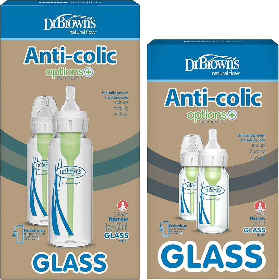 Dr. Brown's Natural Flow Anti-Colic Options+ Narrow Glass Baby Bottles, Made in The USA, BPA Free... | Amazon (US)