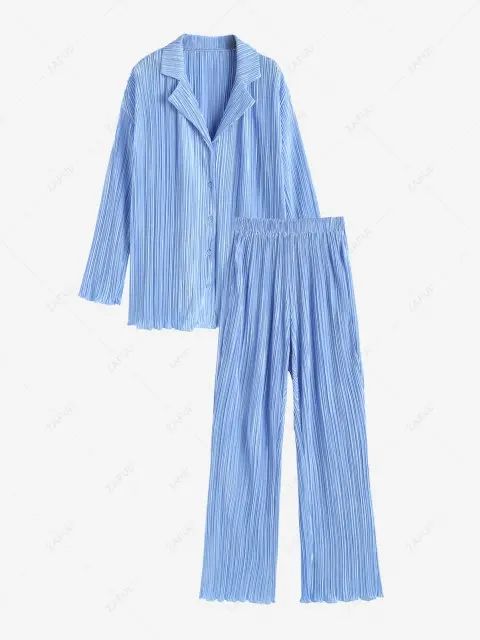 Plisse Pleated Button Up Shirt and Pants Set | ZAFUL (Global)