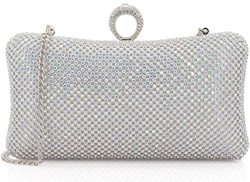 Dexmay Rhinestone Crystal Ring Clutch Purse Luxury Evening Bag for Bridal Wedding Party Iridescend Silver | Amazon (US)