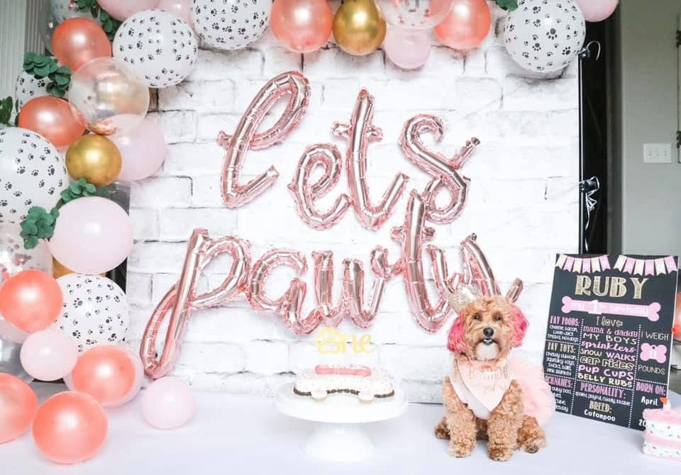Let’s Pawty dog birthday party set up with pinks and gold.  #dogbirthday

#LTKParties #LTKPets #LTKFamily