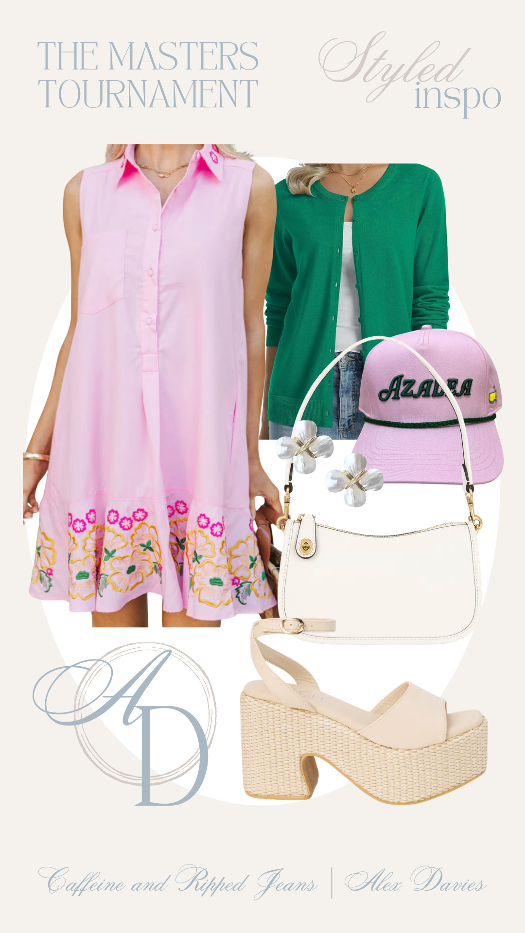 // masters tournament outfit // outfit for the masters tournament // cute masters tournament dress // azalea hat // coach bag // sandals // pearl earrings // spring dress // spring cardigan // 

 #LTKgrwm #LTKootd #LTKSeasonal
