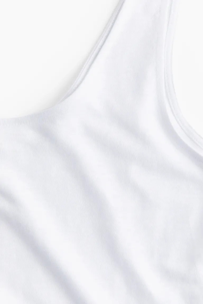 Top de tirantes en mezcla de lino - Escote pronunciado - Sin mangas - Blanco - MUJER | H&M ES | H&M (FR, IT, ES, PT, BE)