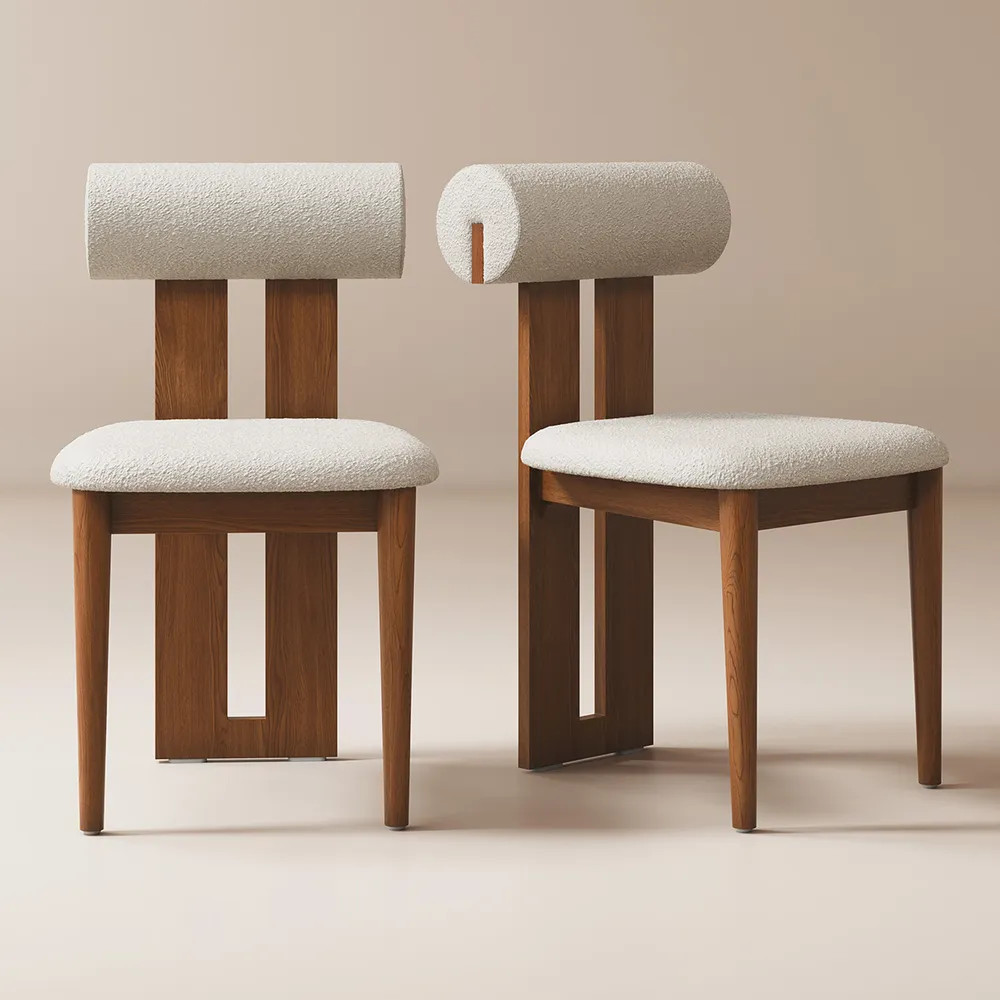 Hernest | Walnut Dining Chair Set of 2 with Ash Solid Wood Frame and Comfortable Boucle Cushion f... | Hernest