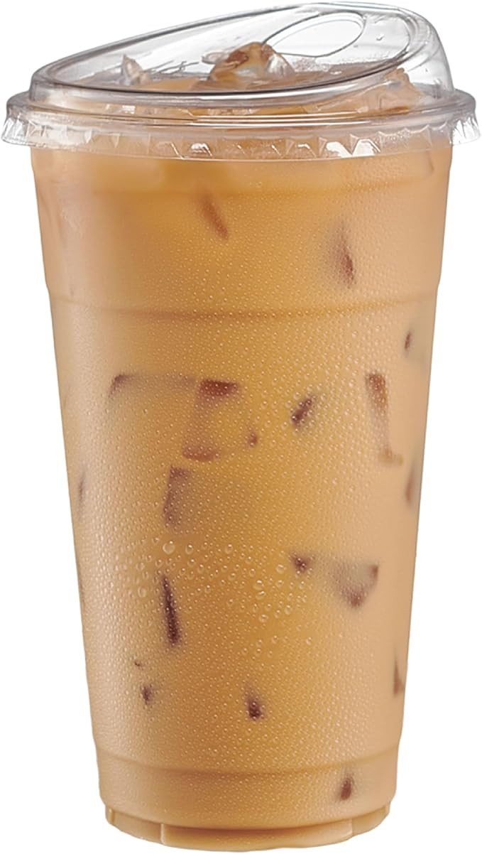 GUSTO Clear Plastic Cups with Lids [24 oz - 50 Count - Disposable Iced Coffee Drink Cups with Str... | Amazon (US)