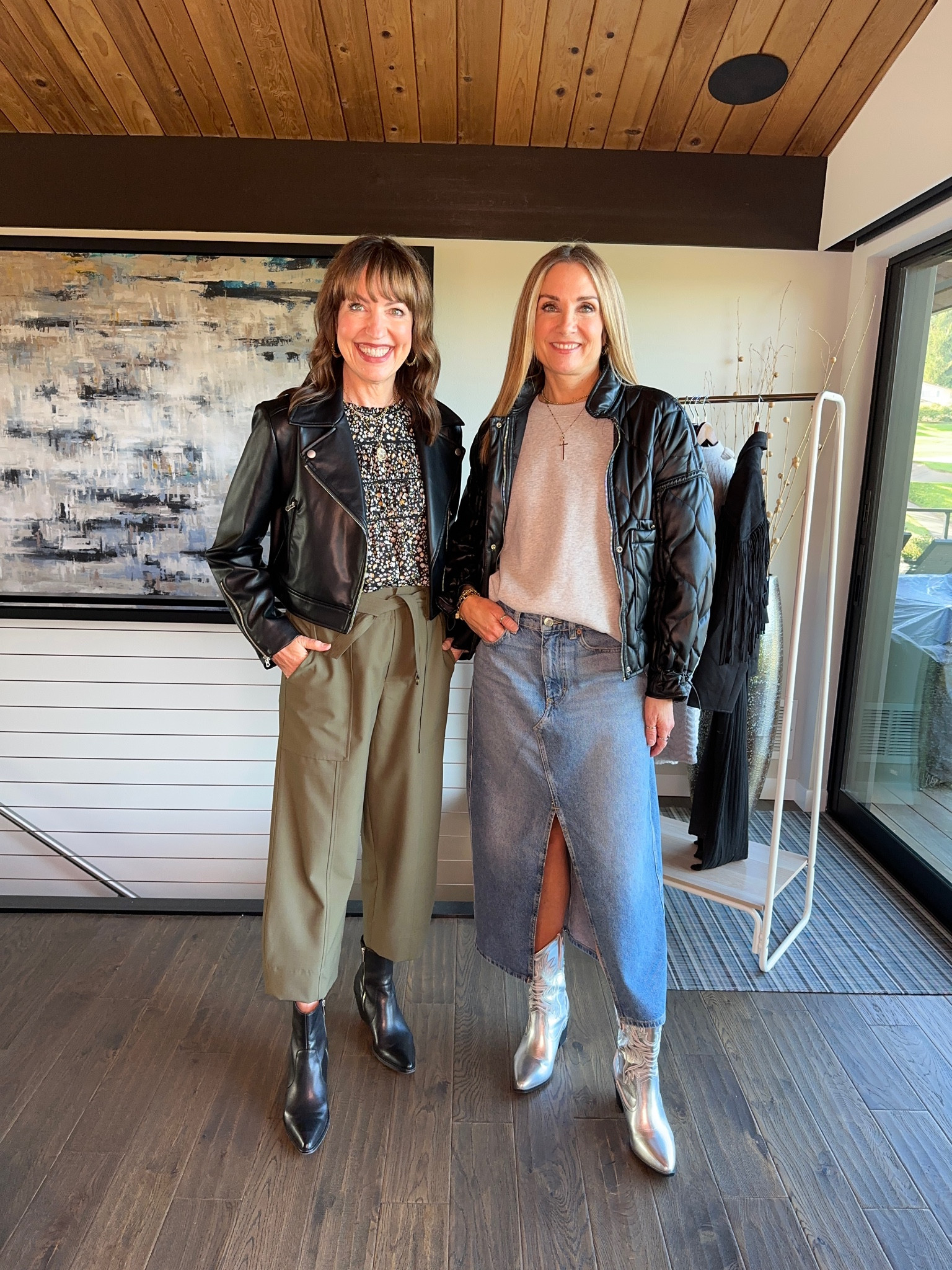 Fall style ootd! Faux leather moto jacket, Rails blouse, dolce vita black boots, gray sweatshirt, denim midi skirt, silver boots, workwear 

#LTKfindsunder100 #LTKstyletip #LTKover40