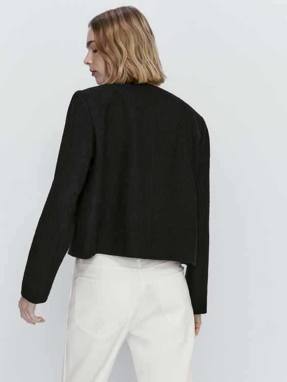 Cropped jacket with contrast buttons | Massimo Dutti US