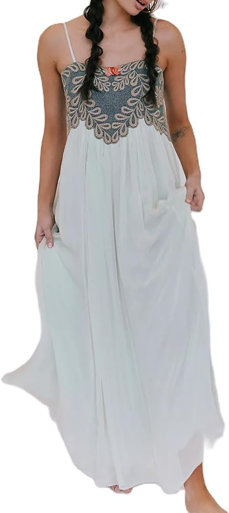 Womens Spaghetti Strap Smocked Dress Maxi Flowy Sleeveless Dresses Boho V Neck Dresses Y2K Sexy B... | Amazon (US)