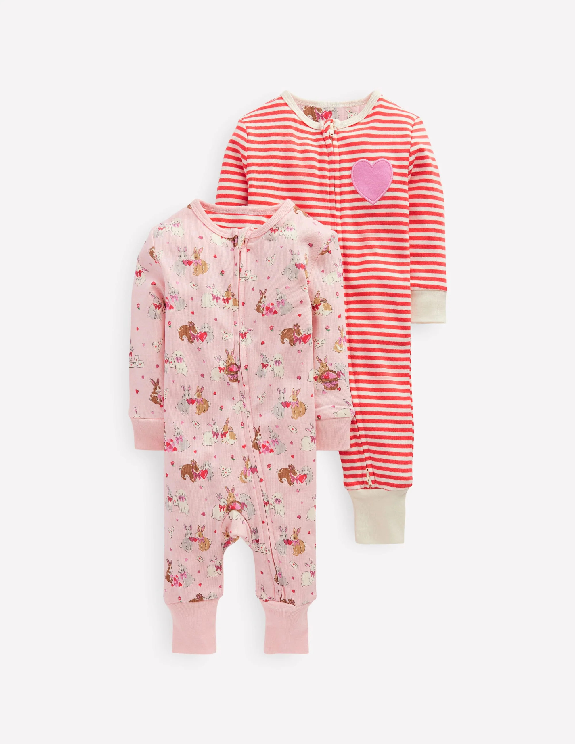 Twin Pack Rompers-Chalk Pink Love Bunnies | Boden UK