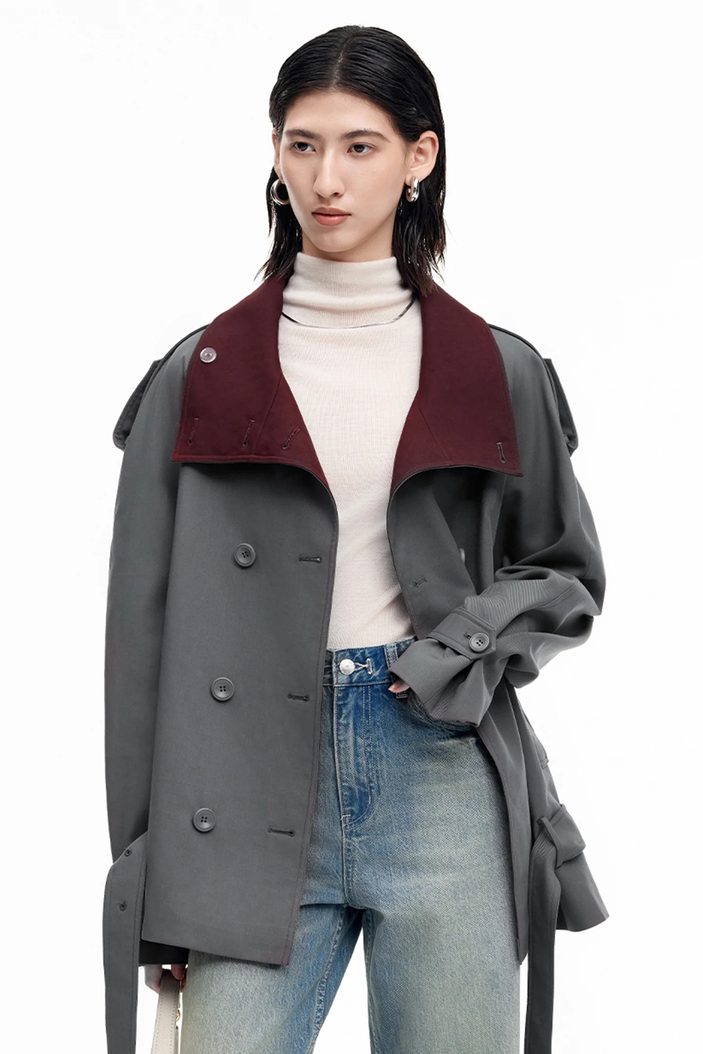 SELFWHO Cotton Blend Double-Breasted Trench Coat | SELFWHO