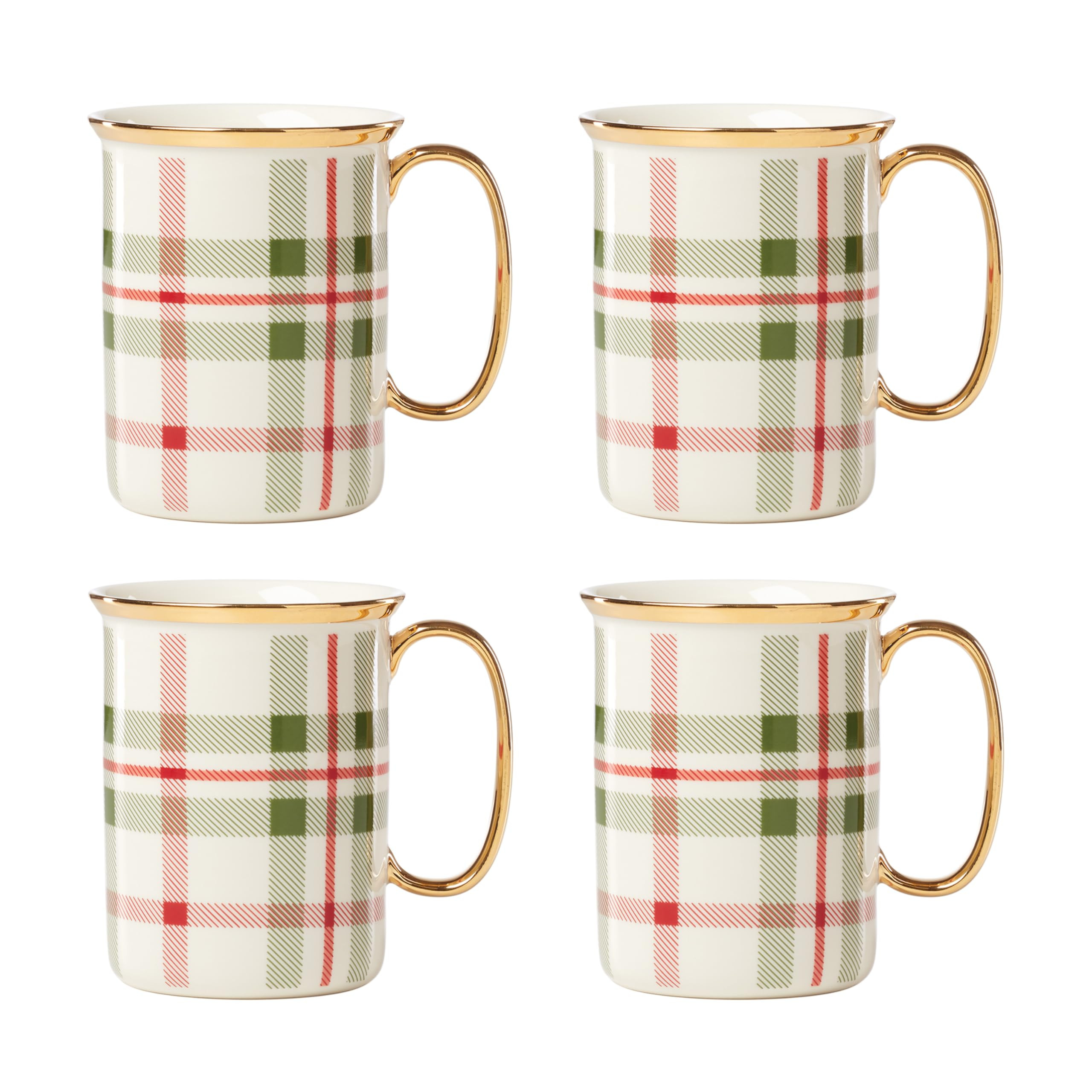 Lenox 894967 Holiday Plaid 4-Piece Mug Set, Christmas Dinnerware, Hosting | Amazon (US)