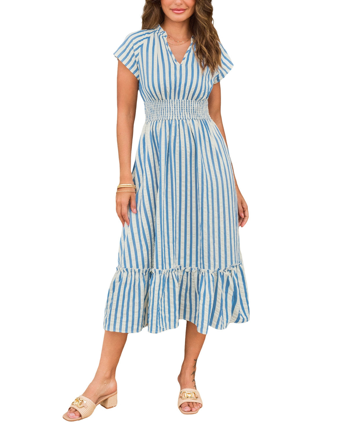 Cupshe Women's Sunset Cruise Striped Midi Beach Dress - Light/pastel blue | Macy's