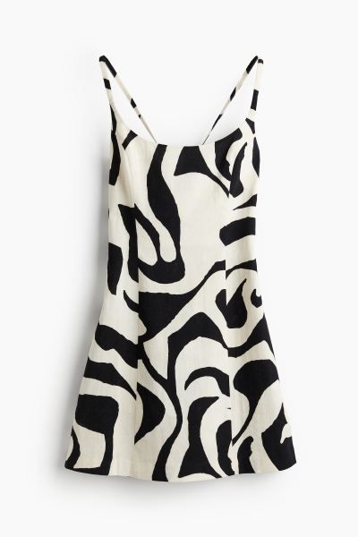 Strappy dress - Square neckline - Sleeveless - Cream/Black patterned - Ladies | H&M GB | H&M (UK, MY, IN, SG, PH, TW, HK)