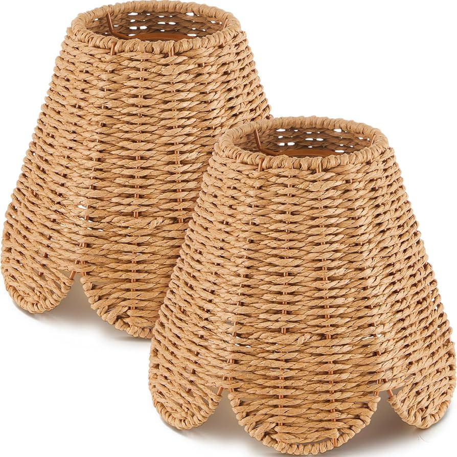 2 Pcs Rattan Lamps Shade Small Scalloped Lampshade 3" Top x 6" Bottom x 5-1/4" Slant Height Empir... | Amazon (US)