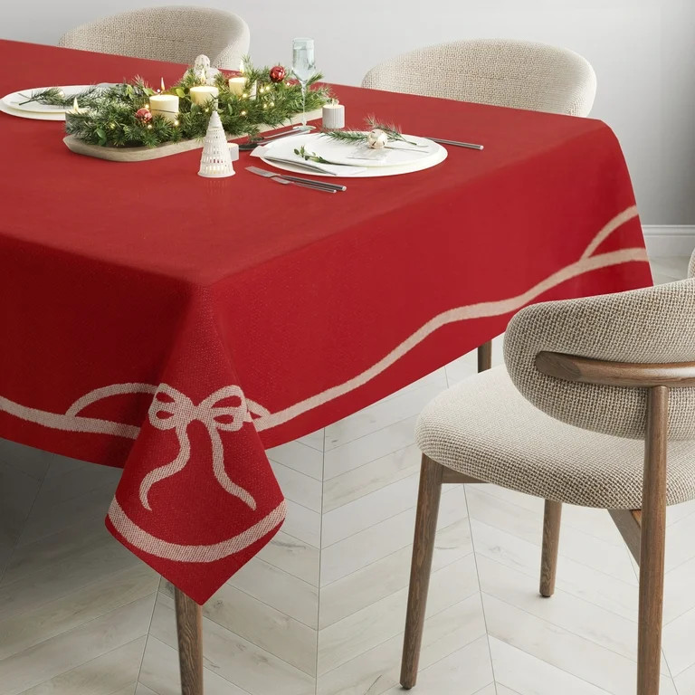 Holiday Bow Jacquard 60" x 84" Tablecloth - 100% Cotton, Red | Walmart (US)