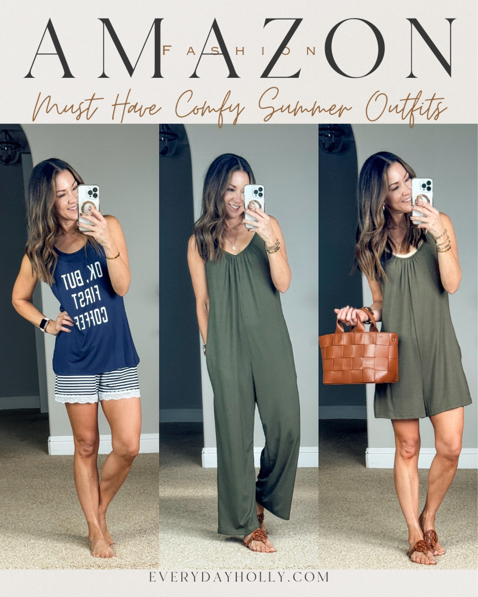 💥sale! 
1. Jammies 25% off code C724ETJU
2. Ribbed jumpsuit 30% off code R8HSPC4K
3. Romper 30% off code 3017USTD
Amazon Comfy summer outfits jumpsuit, romper, two-pieces jammies ( But first coffee, navy and white stripes ) long line cozy bra, woven summer vegan leather tote with shoulder strap.  Everything is unaltered in the smallest size.  sandals, easy summer style, resort, everyday, vacation

#LTKfindsunder50 #LTKover40 #LTKsalealert