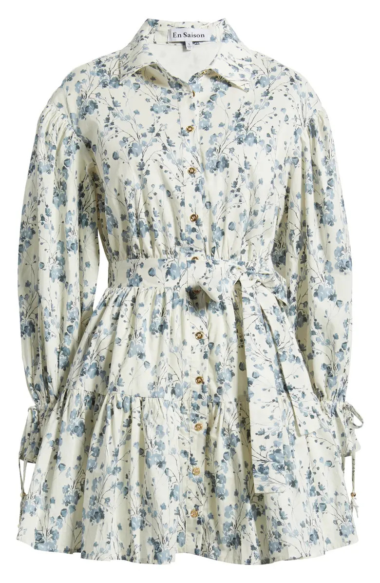 Bow Long Sleeve Tie Waist Cotton Shirtdress | Nordstrom