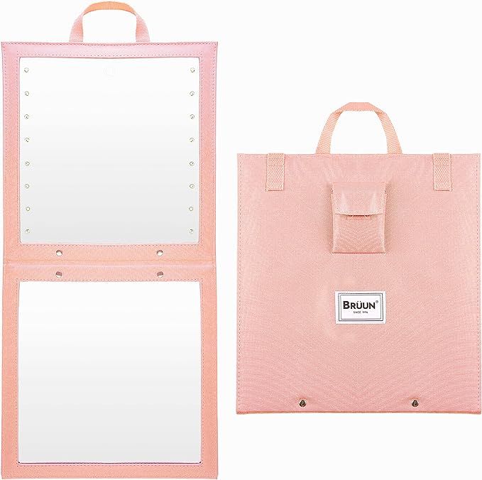 Bruun Hangable Mirror with Dimmable LED Lights for Luminous View – A Pink Foldable Backstage Mi... | Amazon (US)